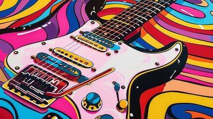 Psychedelic electric guitar, in the style of minimalist line art, appropriation artist, funk art