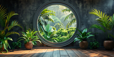 Wall With Round Window With Beautiful View to Decadent