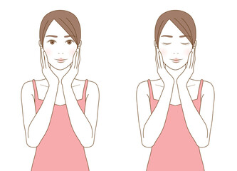 スキンケアをする女性 シンプルなベクターイラスト