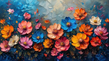 Oil painting flowers on canvas. Colorful floral background