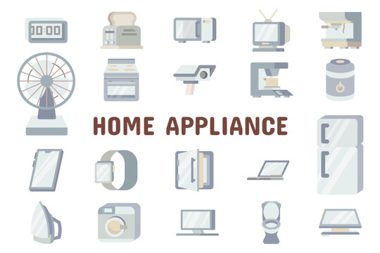 Home Appliance Flat Vector Illustration Icon Sticker Set Design Materials