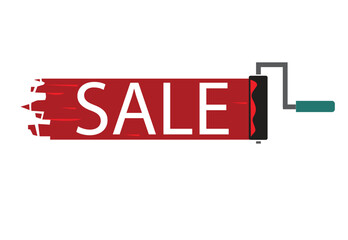 Sale Banner painted using a roller brush and red paint primer concept. Editable Clip Art.