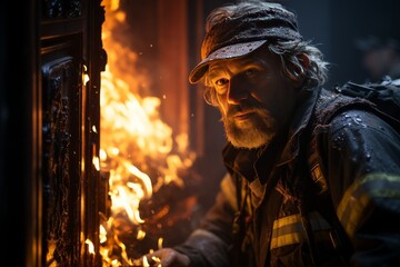 Obraz premium Man in Hat Standing by Fire