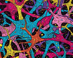 Fototapeta premium Psychedelic pattern of interconnected neurons, in the style of minimalist line art, appropriation artist, funk art