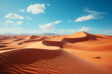 Sand dunes in desert under blue sky, an aeolian landform - obrazy, fototapety, plakaty