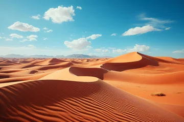 Fotobehang Sand dunes in desert under blue sky, an aeolian landform © yuchen