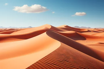 Fotobehang Brown dunes in the desert under a blue sky with scattered clouds © yuchen