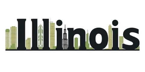 Illinois Word with Urban Buildings and Greenery