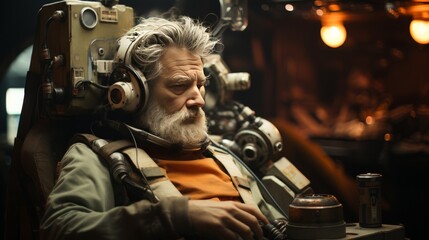 Obraz premium Man Wearing Headphones Sitting in Chair