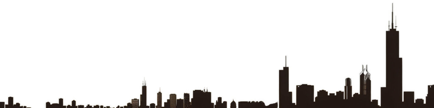 Simplified Silhouette of Chicago Skyline with Iconic Buildings