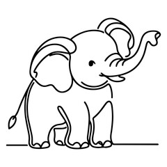 Obraz premium continuous single hand drawing black line art of elephant outline doodle cartoon sketch style vector illustration on white background