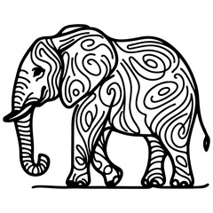 Fototapeta premium continuous single hand drawing black line art of elephant outline doodle cartoon sketch style vector illustration on white background