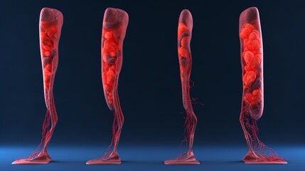 3D animated sequence showing the progression of Deep Vein Thrombosis, DVT,  in an APS patients leg
