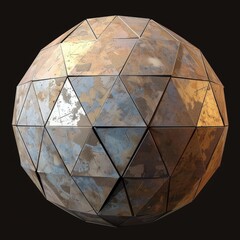 Icosahedron Earth, composed of twenty triangles, a 3D model that approximates a sphere, showcasing geometric complexity and vertex alignment - obrazy, fototapety, plakaty