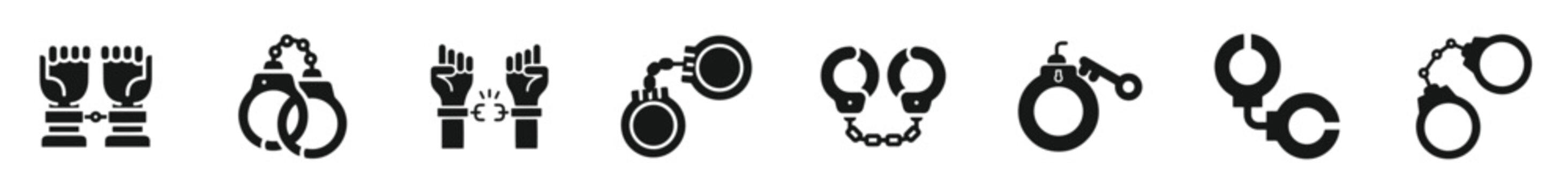 Handcuff, freedom, prisoner icon vector illustration. Various set of handcuffs. Vector illustration