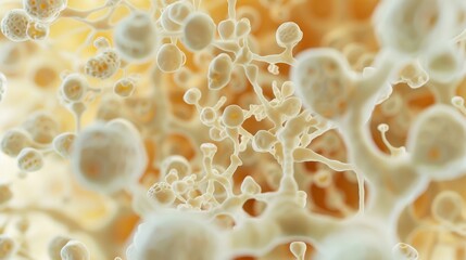 Up-close view of a flourishing yeast colony, extreme macro detailing the cellular beauty and complexity of fungal life - obrazy, fototapety, plakaty