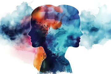Bipolar Disorder Psychological Mental Health Watercolor Art - obrazy, fototapety, plakaty