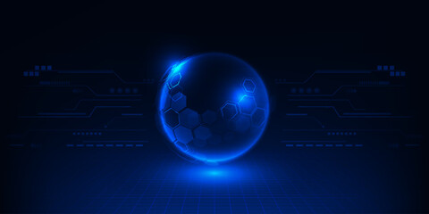 Vector illustrations of Abstract blue futuristic globe digital economic or metaverse with hi-tech curve background.Digital innovation and technology concepts.