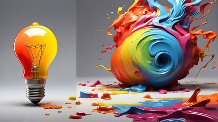 Bright, original concept concept using colorful paint for the lightbulb