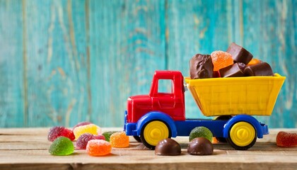 A toy truck loaded with cute sweets.