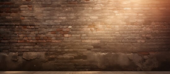 Weathered brick wall with sun rays as backdrop texture