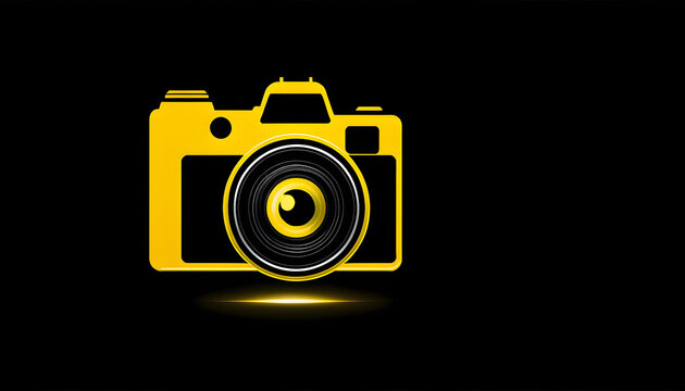 A yellow camera icon with a black background and a glossy finish