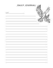 A colorful bird illustration adorns a blank lined notebook page - 761947149
