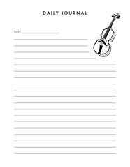 Blank notepaper options for your message: sheet of paper, paper with clip, or lined notepad designed with violin illustration