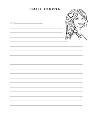 A vector illustration of a girl with a blank lined notebook, perfect for writing notes, lists, or creative messages - 761947164