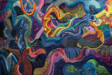Psychedelic art vibrant abstract patterns wavy flow.
