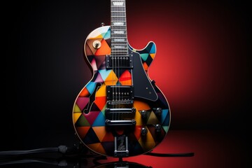 Colorful Guitar Against Black Background
