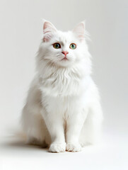 white cat sitting on the ground , transparent white background .AI generative