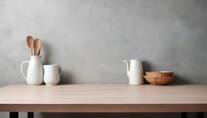 Fototapeta na wymiar empty clean table in front of kitchen, modern interior design 