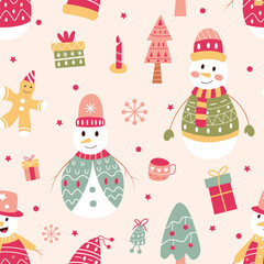 Seamless pattern of cute cartoon Christmas illustration