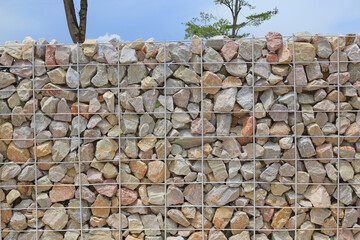 Stone wall with steel bar for background. - 761950721