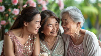 Happy grandmothers, mothers, and daughters. Three different generation family concept.
