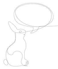 One continuous line of speech bubble with Easter Bunny. Thin Line Illustration vector concept. Contour Drawing Creative ideas.
