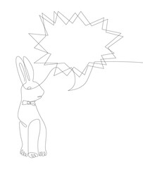 One continuous line of speech bubble with Easter Bunny. Thin Line Illustration vector concept. Contour Drawing Creative ideas.