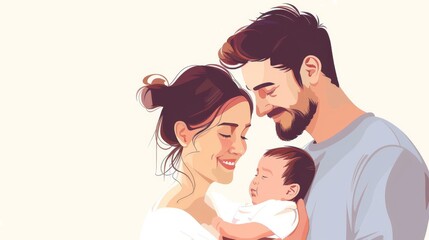 Obraz premium An illustration picture of happy parents holding their baby together