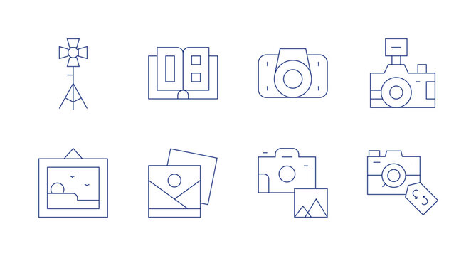 Photography icons. Editable stroke. Containing photoalbum, pictures, underwaterphotography, photography, camera.