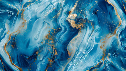Abstract ocean- ART. Natural Luxury. Style incorporates the swirls of marble or the ripples of agate. Very beautiful blue paint with the addition of gold powder  - obrazy, fototapety, plakaty