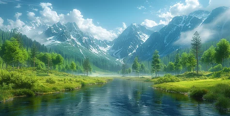 Poster Beautiful landscape of mountain with lake. Created with Ai © Digital Canvas