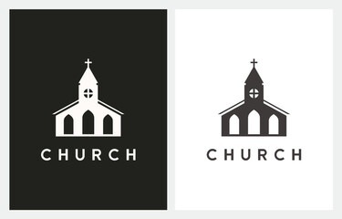 Church Building Architecture logo design. Religion, faith, belief icon or symbol - obrazy, fototapety, plakaty