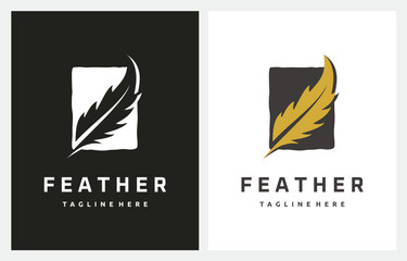 Feather Quill Paper Gold logo design classic stationery illustration