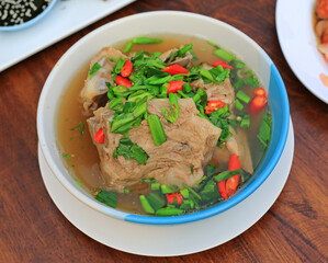 Hot and spicy pork bones soup, Lang zaap. Thai style food. - 761952736