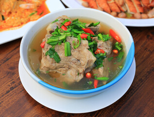 Hot and spicy pork bones soup, Lang zaap. Thai style food. - 761952911