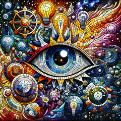 A mesmerizing mosaic art piece centered around the theme of an eye,