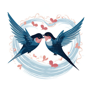 Swallows love card graphic art flat vector