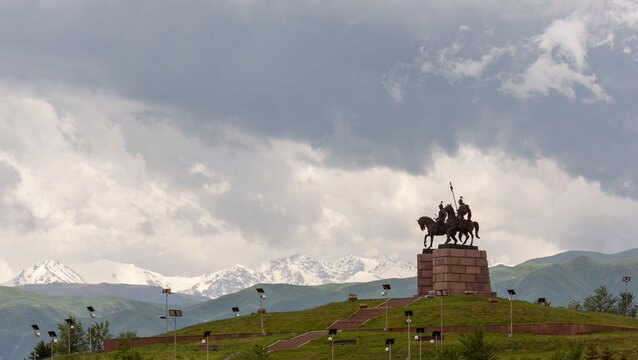 Almaty region, Uzunagash, Kazakhstan. 06.06.2019. Monument to Sauryk and Suranshy batyrs who led a major uprising of the Kazakh people against the Kokand Khanate in the 19th century