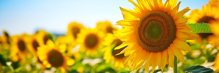 Fototapeta premium Closeup image of sunflower field.